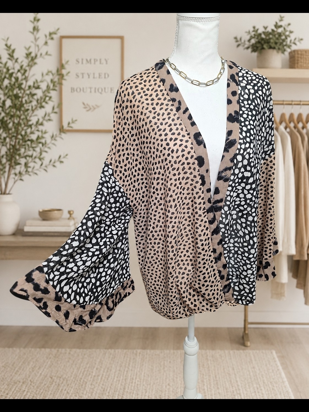 Umgee Tan & Black Leopard Print V-Neck Top - Picture 3 of 6
